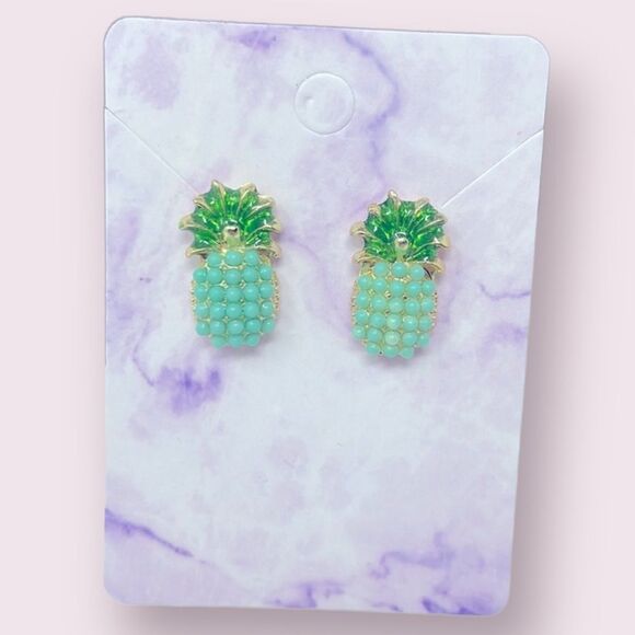 Mint Teal Pineapple Post Studs Earrings - Picture 1 of 6